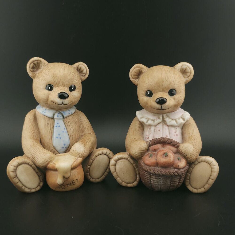 Vintage Homco Home Interior #1425 Girl With Apples And Boy With Honey Bear Set